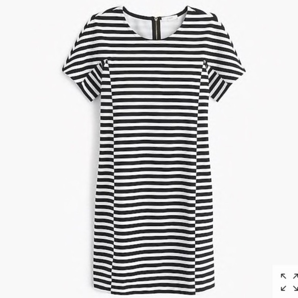 J. Crew Black and White Striped Short Sleeve Shift Dress
